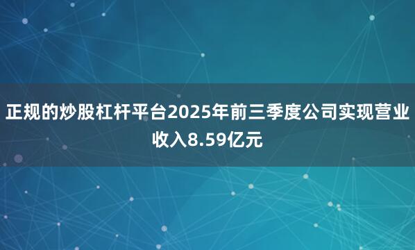 正规的炒股杠杆平台2025年前三季度公司实现营业收入8.59亿元
