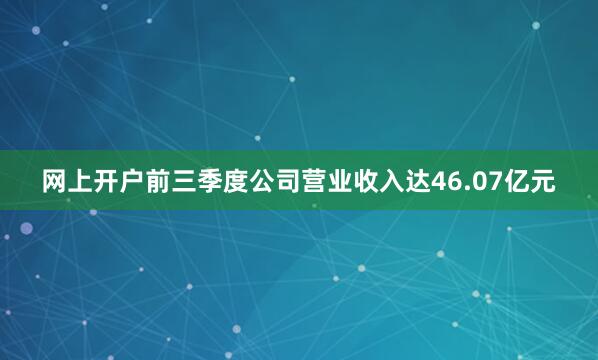 网上开户前三季度公司营业收入达46.07亿元